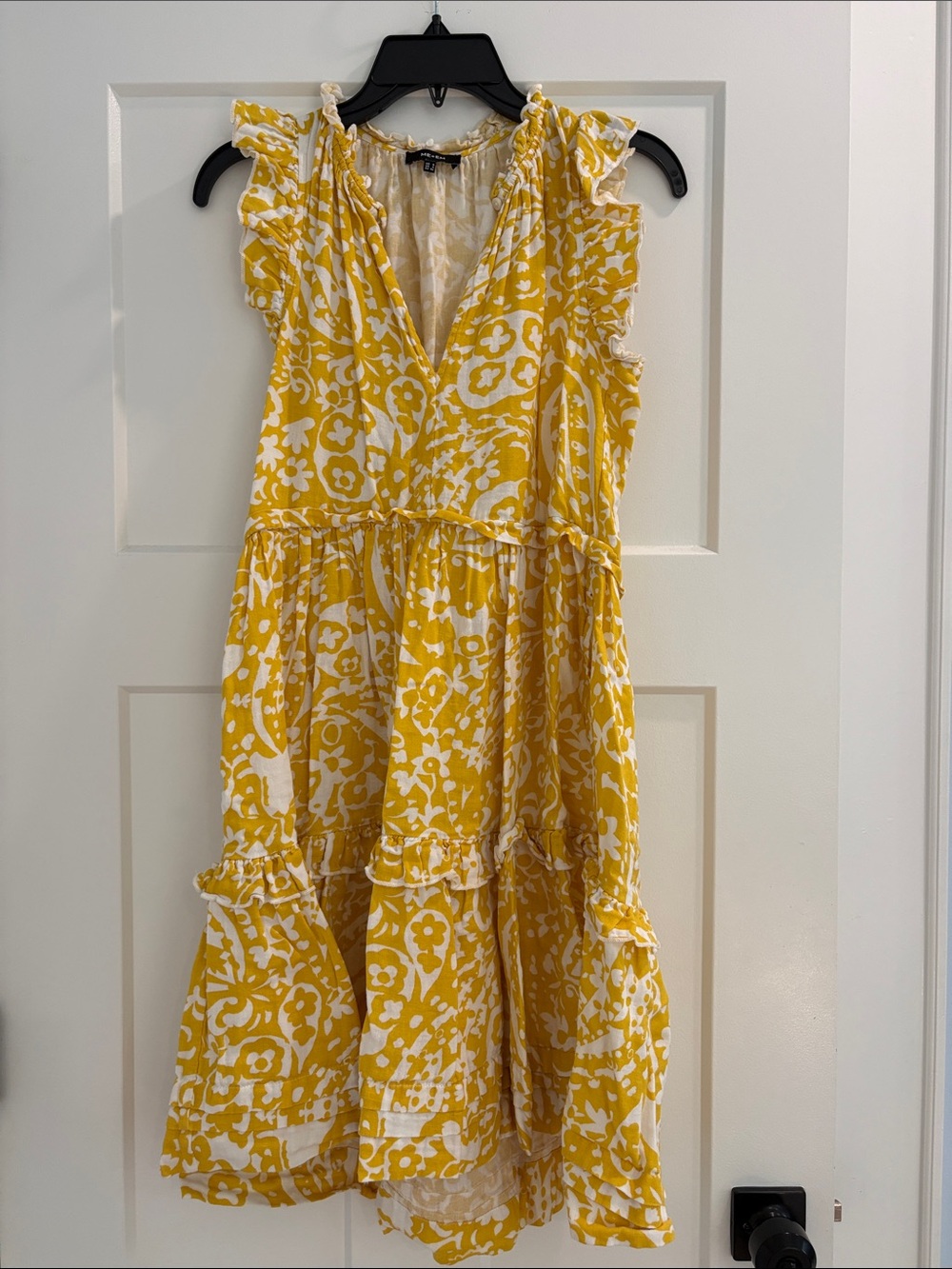 ME+EM Yellow and White Floral Tiered Midi Dress